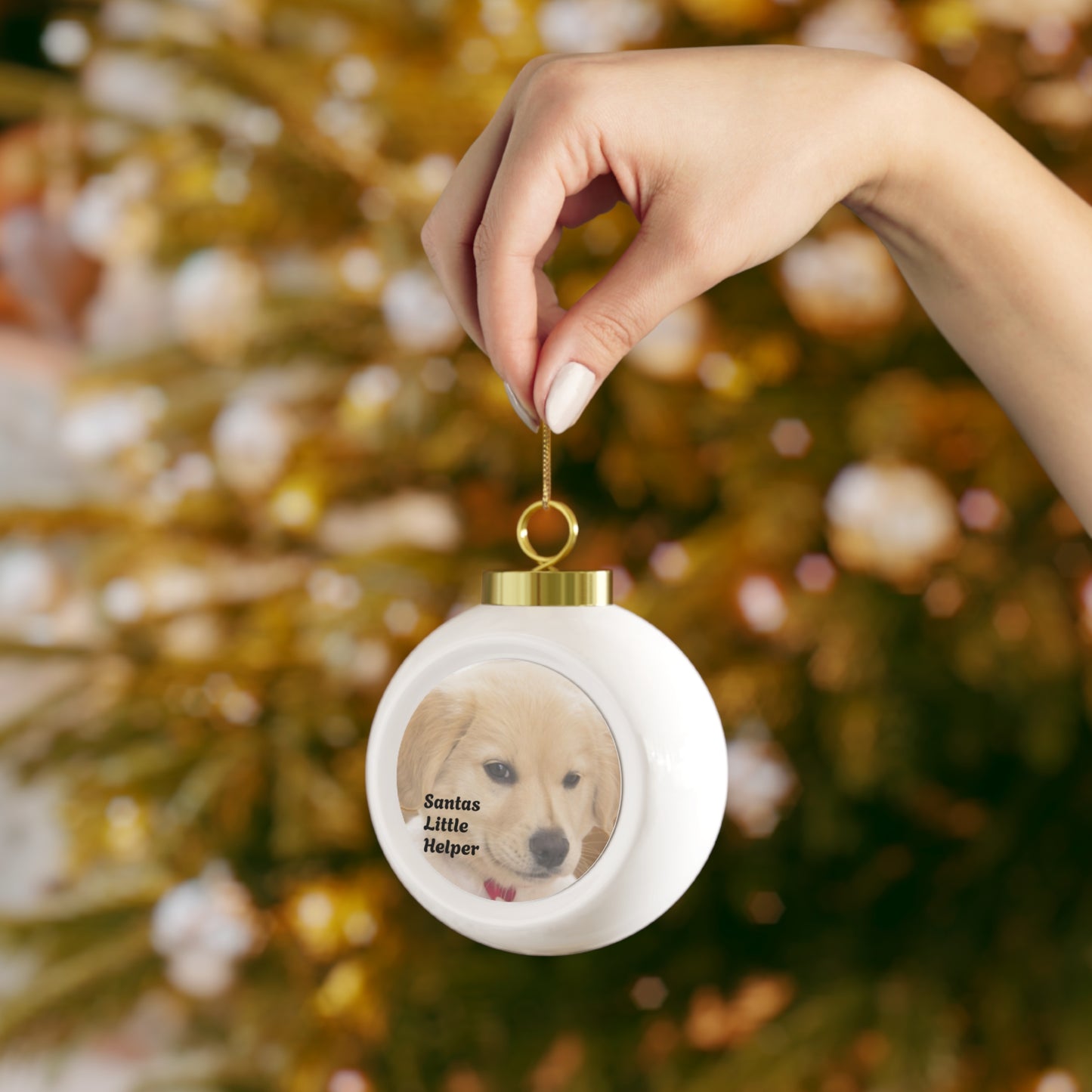 Puppy "Santa's Little Helper" Christmas Ball Ornament