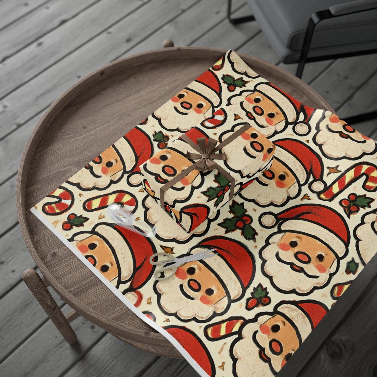 Santa Faces Gift Wrapping Paper – Retro Candy Cane Christmas Wrap