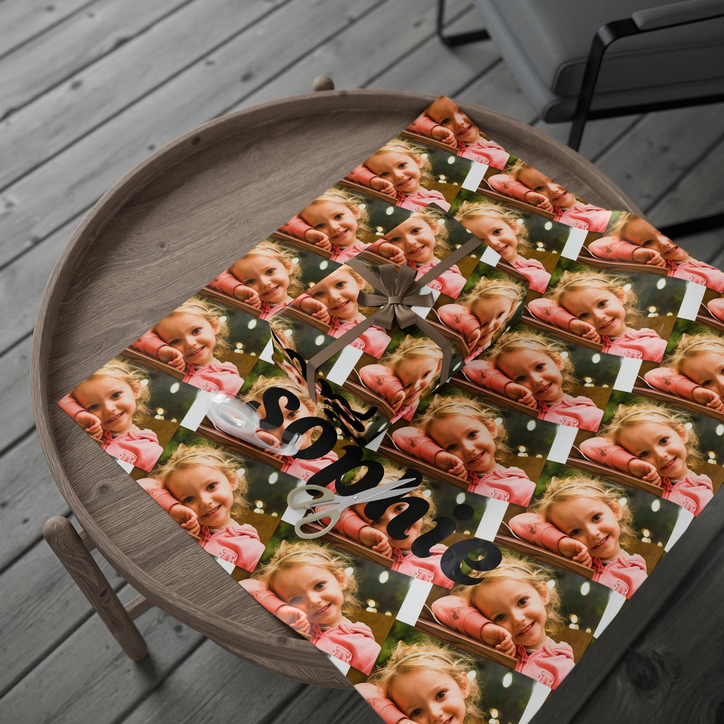 Personalized Photo Wrapping Paper — Custom Name (e.g., "sophie") Collage Gift Wrap