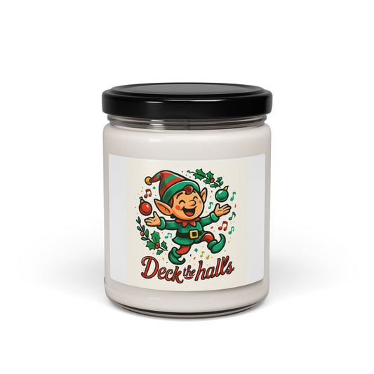 Deck the Halls Christmas Soy Candle — 9oz Scented Holiday Candle with Festive Elf Design