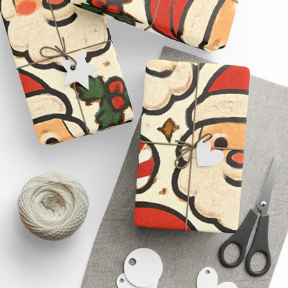 Santa Faces Gift Wrapping Paper – Retro Candy Cane Christmas Wrap