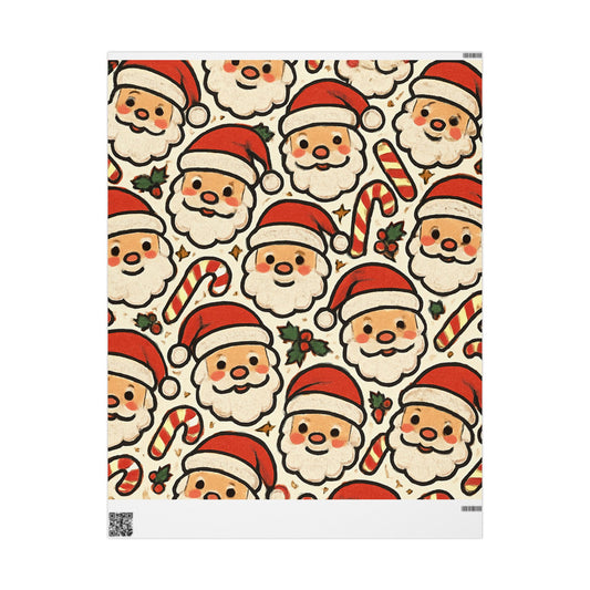 Santa Faces Gift Wrapping Paper – Retro Candy Cane Christmas Wrap