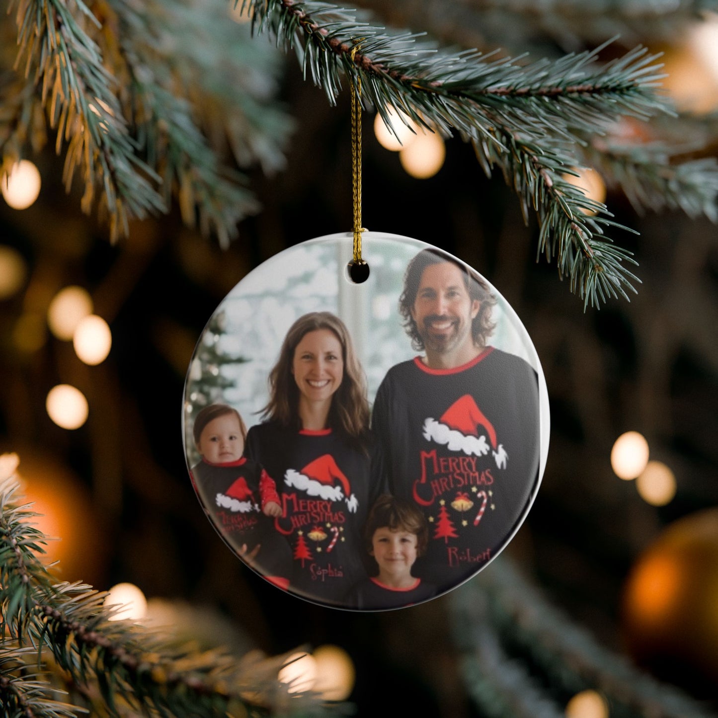 Ceramic Christmas Ornament – Personalized Family 'Merry Christmas' Photo Decoration