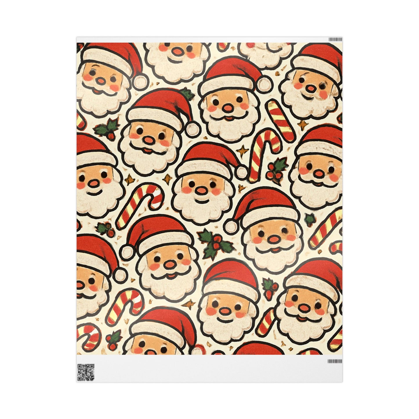 Santa Faces Gift Wrapping Paper – Retro Candy Cane Christmas Wrap
