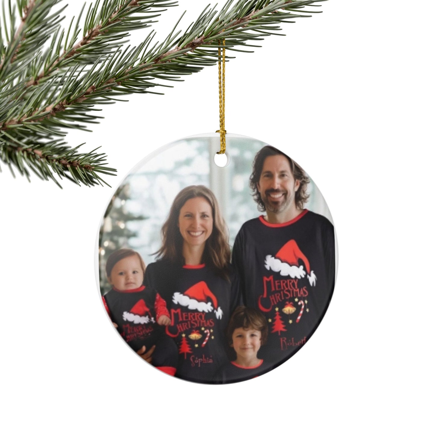 Ceramic Christmas Ornament – Personalized Family 'Merry Christmas' Photo Decoration