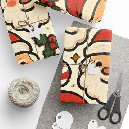 Santa Faces Gift Wrapping Paper – Retro Candy Cane Christmas Wrap